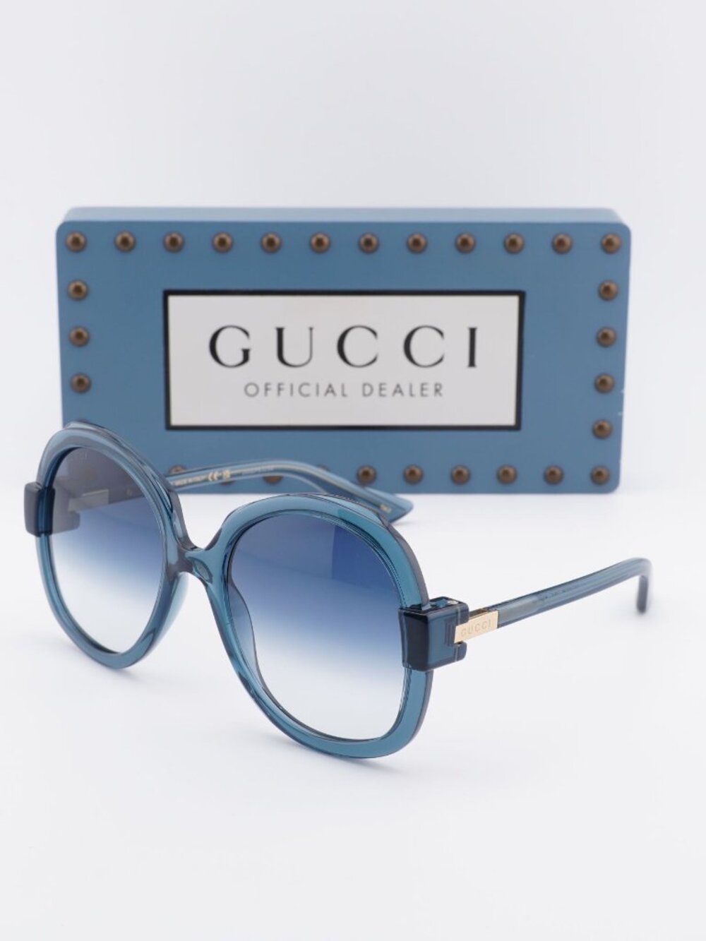 Gucci GG1432S 003 Butterfly Sunglasses - Transparent Petrol Blue